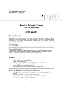 Evening Courses Syllabus Turkish Beginners Turkish Level 1+
