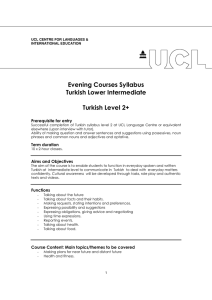 Evening Courses Syllabus Turkish Lower Intermediate Turkish Level 2+