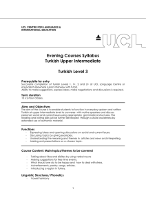 Evening Courses Syllabus Turkish Upper Intermediate Turkish Level 3