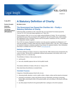 A Statutory Definition of Charity – Finally a