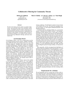 Collaborative Filtering for Community Threats Robert P. Goldman Mark S. Boddy