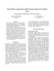 Man-Machine Cooperation in Retrieving Knowledge from Technical Texts Yves Kodratoff , Adrian Dimulescu