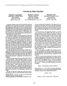 Selecting  the  Right Algorithm Michael L.  Littman