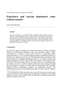 Experience and concept attainment: some critical remarks * UCL Working Papers in Linguistics