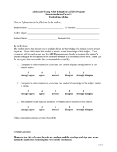 Adolescent/Young Adult Education (ADED) Program Recommendation Form #1 Content Knowledge ID Number: