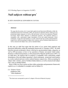 Null subjects without * UCL Working Papers in Linguistics