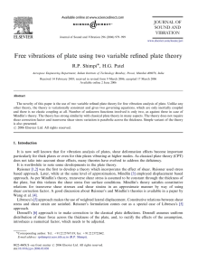 Free vibrations of plate using two variable reﬁned plate theory