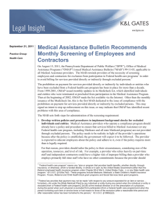 Medical Assistance Bulletin Recommends Monthly Screening of Employees and Contractors