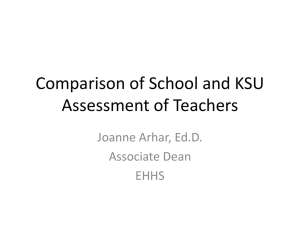Comparison of School and KSU Assessment of Teachers Joanne Arhar, Ed.D. Associate Dean