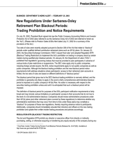 New Regulations Under Sarbanes-Oxley Retirement Plan Blackout Periods: