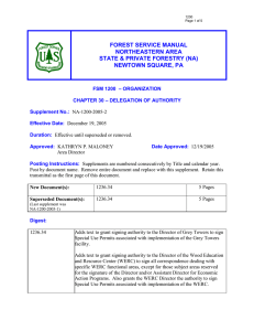 FOREST SERVICE MANUAL NORTHEASTERN AREA STATE &amp; PRIVATE FORESTRY (NA) NEWTOWN SQUARE, PA