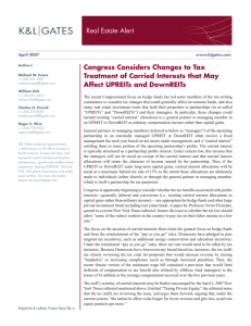 Real Estate Alert Congress Considers Changes to Tax Affect UPREITs and DownREITs