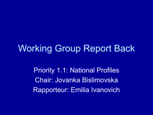 Working Group Report Back Priority 1.1: National Profiles Chair: Jovanka Bislimovska