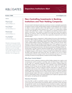Depository Institutions Alert Non-Controlling Investments in Banking Institutions and Their Holding Companies