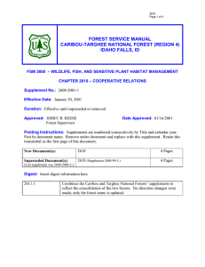 FOREST SERVICE MANUAL CARIBOU-TARGHEE NATIONAL FOREST (REGION 4) IDAHO FALLS, ID