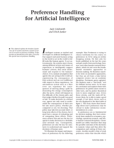 I Preference Handling for Artificial Intelligence Judy Goldsmith