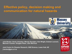 Effective policy, decision making and communication for natural hazards