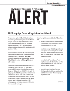 ALERT FEC Campaign Finance Regulations Invalidated GOVERNMENT ETHICS AND ELECTION LAW