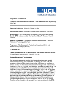 Programme Specification Doctorate in Professional Educational, Child and Adolescent Psychology (DEdPsy)