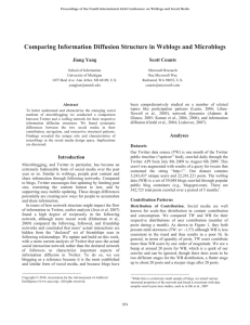 Comparing Information Diffusion Structure in Weblogs and Microblogs Jiang Yang Scott Counts