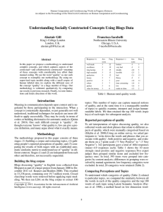 Understanding Socially Constructed Concepts Using Blogs Data Alastair Gill Francisco Iacobelli