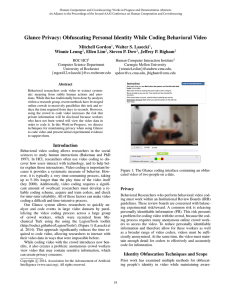 Glance Privacy: Obfuscating Personal Identity While Coding Behavioral Video Mitchell Gordon ,