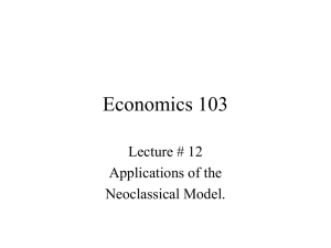 Economics 103 Lecture # 12 Applications of the Neoclassical Model.