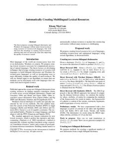 Automatically Creating Multilingual Lexical Resources Khang Nhut Lam