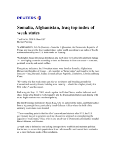 Somalia, Afghanistan, Iraq top index of weak states