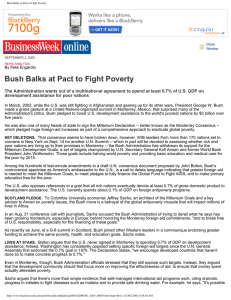 Bush Balks at Pact to Fight Poverty