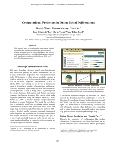 Computational Predictors in Online Social Deliberations Beverly Woolf, Thomas Murray,