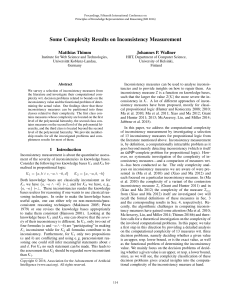 Some Complexity Results on Inconsistency Measurement Matthias Thimm Johannes P. Wallner