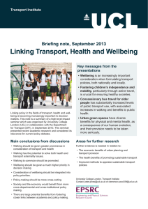 Linking Transport, Health and Wellbeing Briefing note, September 2013 presentations
