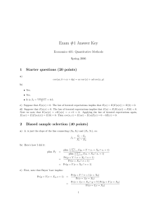 Exam #1 Answer Key 1 Starter questions (20 points) Economics 435: Quantitative Methods