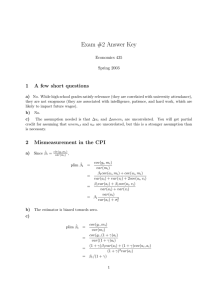 Exam #2 Answer Key 1 A few short questions Economics 435