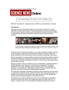 Mind Control: Hypnosis offers amnesia clues