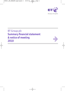 BT Group plc Summary financial statement &amp; notice of meeting 2010