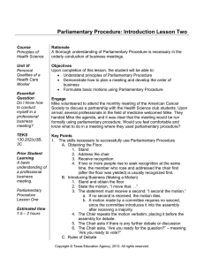 Parliamentary Procedure: Introduction Lesson Two