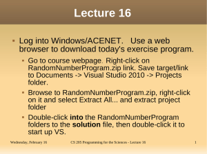 Lecture 16 Log into Windows/ACENET.   Use a web