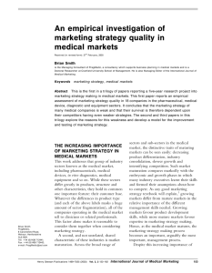 An empirical investigation of marketing strategy quality in medical markets Brian Smith