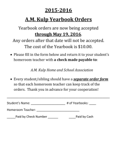 2015-2016 A.M. Kulp Yearbook Orders Yearbook orders are now being accepted