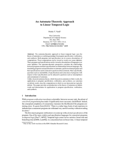 An Automata-Theoretic Approach to Linear Temporal Logic ? Moshe Y. Vardi