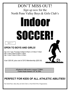 Indoor SOCCER! DON’T MISS OUT! Sign up now