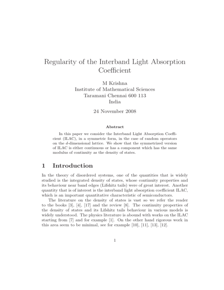 Regularity of the Interband Light Absorption Coefficient M Krishna Institute of Mathematical Sciences