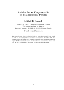 Articles for an Encyclopædia on Mathematical Physics Mikhail B. Sevryuk