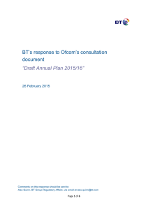 BT’s response to Ofcom’s consultation document “Draft Annual Plan 2015/16”