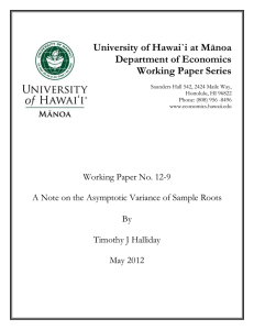 University of Hawai`i at Mānoa Department of Economics Working Paper Series
