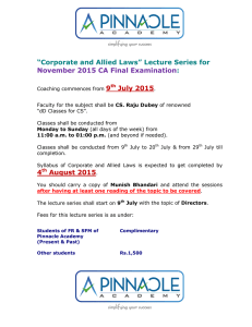 “Corporate and Allied Laws” Lecture Series for :