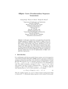 Elliptic Curve Pseudorandom Sequence Generators Guang Gong , Thomas A. Berson