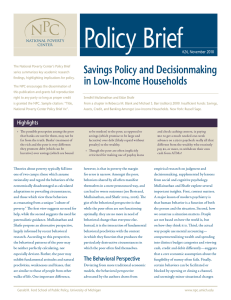 Policy Brief Savings Policy and Decisionmaking in Low-Income Households